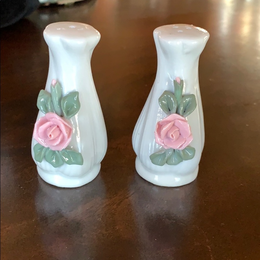 Porcelain rose salt and pepper shakers